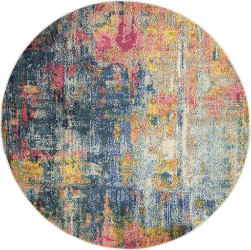 2' X 6' Blue And Yellow Abstract Power Loom Non Skid Area Rug
